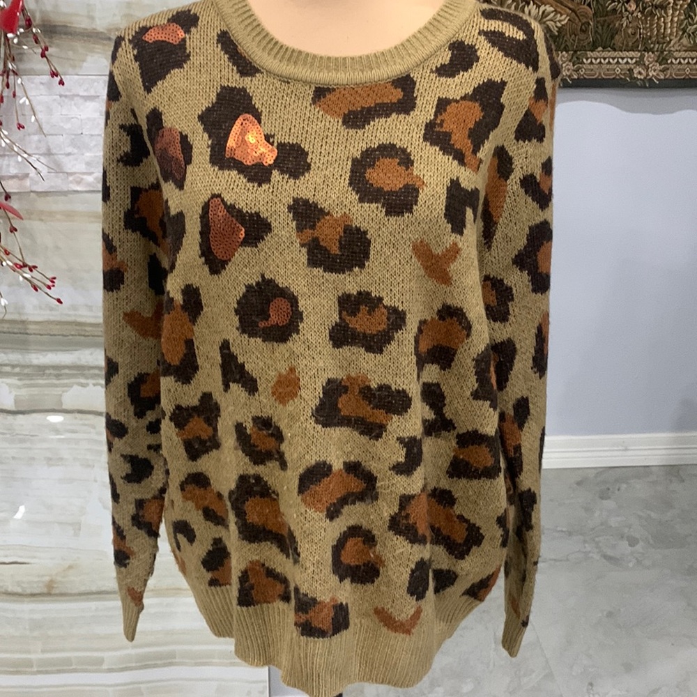 It’s Our‎ Time Leopard Print Sequence Sweater. Size XL